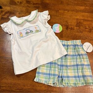 NWT Zuccini Kids Garden plaid golf 2 pc set size 6 green blue smocked